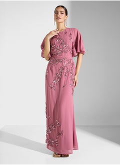 Maya Placement Embellished Cape Sleeve Maxi Dress  - Image 1