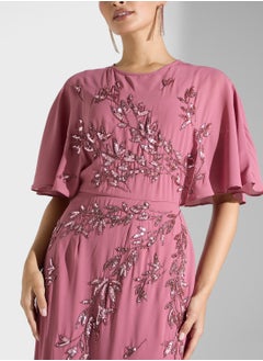 Maya Placement Embellished Cape Sleeve Maxi Dress  - Image 3