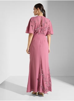 Maya Placement Embellished Cape Sleeve Maxi Dress  - Image 2