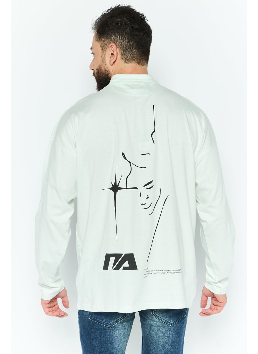 Night Addict Men Mock Neck Long Sleeves Graphic Print T-Shirt, Light Green  - Image 3