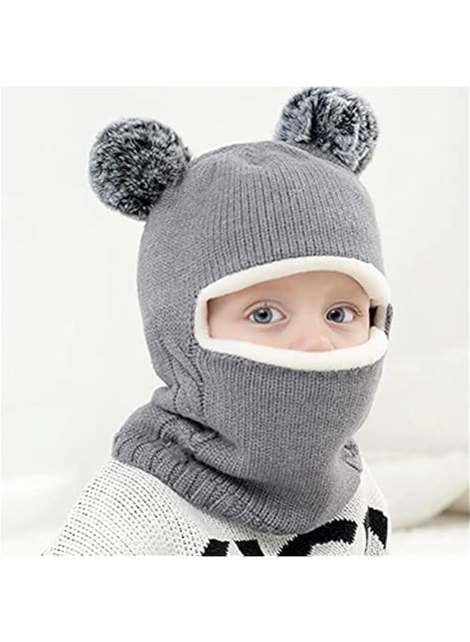 Winter Hat Scarf Set, Toddler Kids Earflap Hood Scarves Warm Set,Warm Knitted Hood Scarf Beanie Hat (Gray) - Image 3
