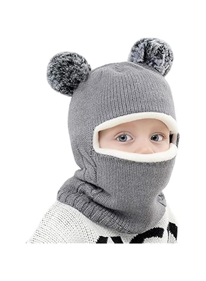 Winter Hat Scarf Set, Toddler Kids Earflap Hood Scarves Warm Set,Warm Knitted Hood Scarf Beanie Hat (Gray) - Image 1