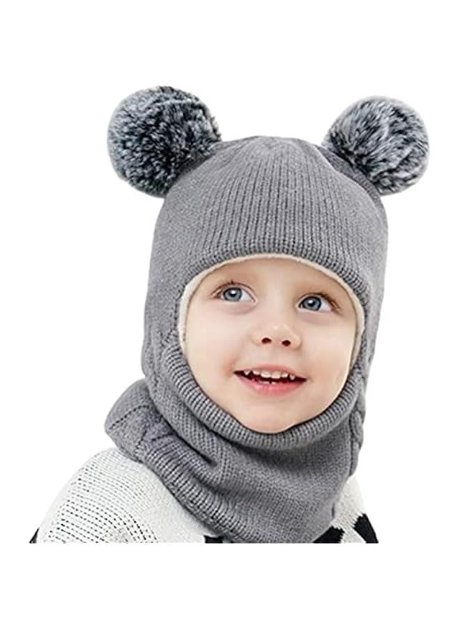 Winter Hat Scarf Set, Toddler Kids Earflap Hood Scarves Warm Set,Warm Knitted Hood Scarf Beanie Hat (Gray) - Image 2