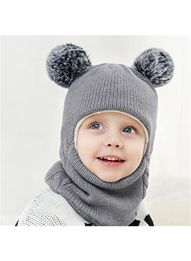 Winter Hat Scarf Set, Toddler Kids Earflap Hood Scarves Warm Set,Warm Knitted Hood Scarf Beanie Hat (Gray) - Image 5