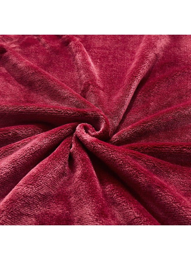 TASTHROW Large Flannel Fleece Throw Blanket, 60×80 Inch - Cozy Lightweight Thick Blanket - All Seasons Suitable for Women, Men and Kids (Burgundy) - Image 2