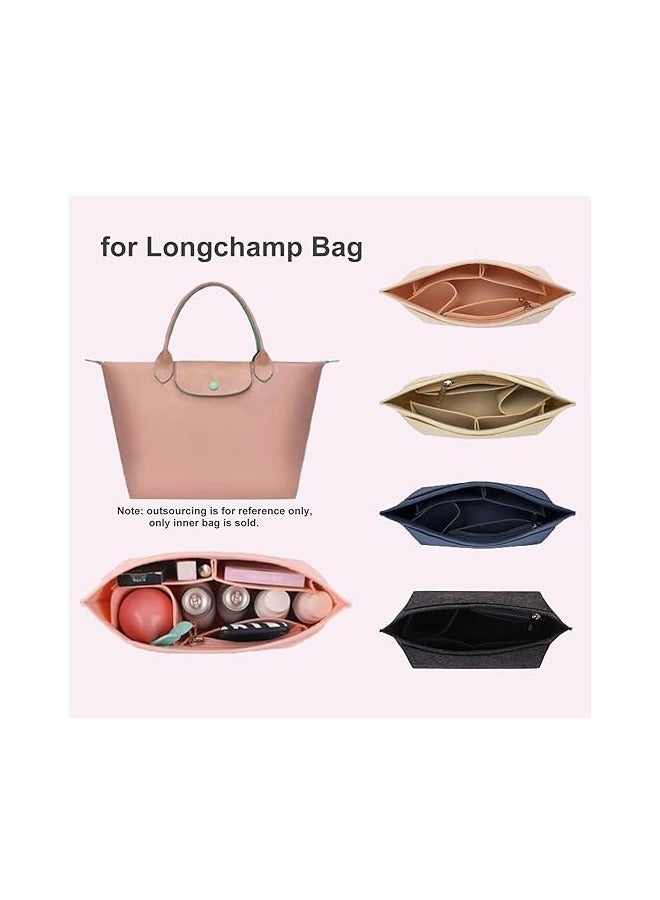 Generic Purse Organizer, Multi-Pocket Felt Handbag Organizer, Folding Tote Bag organizer insert for Insert Wallet Organizer for Longchamp  Dark Blue  - Image 2