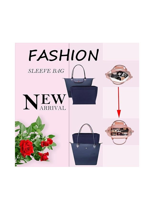 Generic Purse Organizer, Multi-Pocket Felt Handbag Organizer, Folding Tote Bag organizer insert for Insert Wallet Organizer for Longchamp  Dark Blue  - Image 4