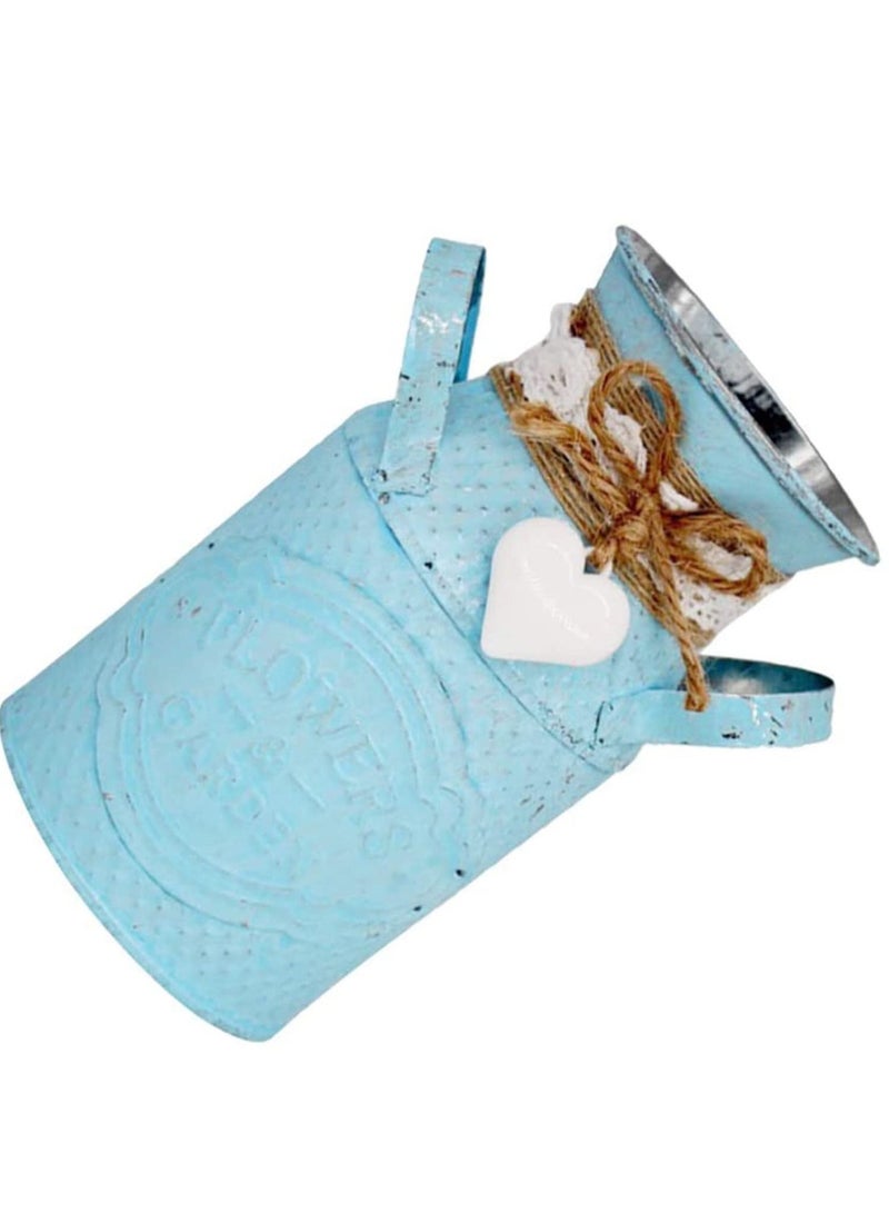 Y&D Vase, Rustic Flower Holder Shabby Chic Metal Vintage Jug Vase for Home Garden Book Rack Decor (Sky-Blue) - Image 4