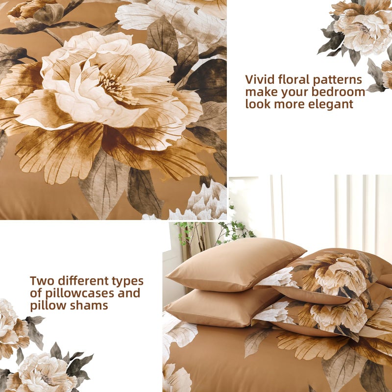Dobuyly Brown Comforter Set Queen Size 7 Piece Bed in a Bag, Floral Printed on Brown Comforter Set with Sheets, Soft Microfiber Botanical Fall Complete Bedding Set for All Season - Image 5