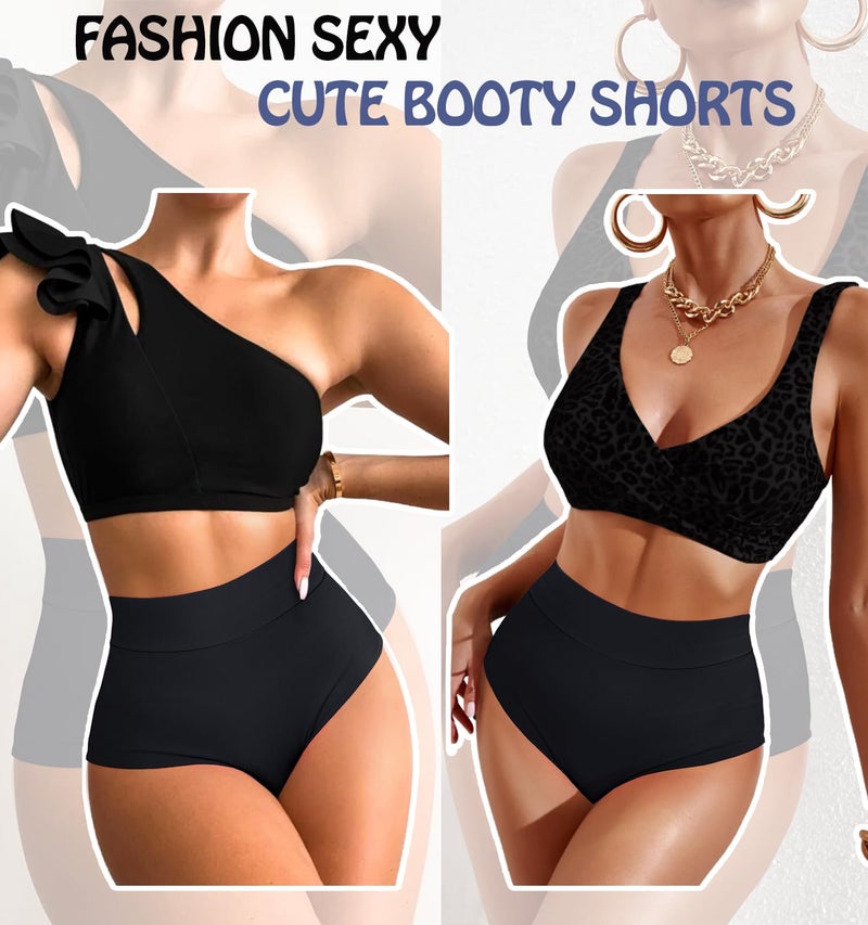 Boudaner Women's Booty Shorts-High Waist V Back Yoga Shorts- Spandex Dance Hot Pants Butt Lifting Rave Bottoms Black - Image 5