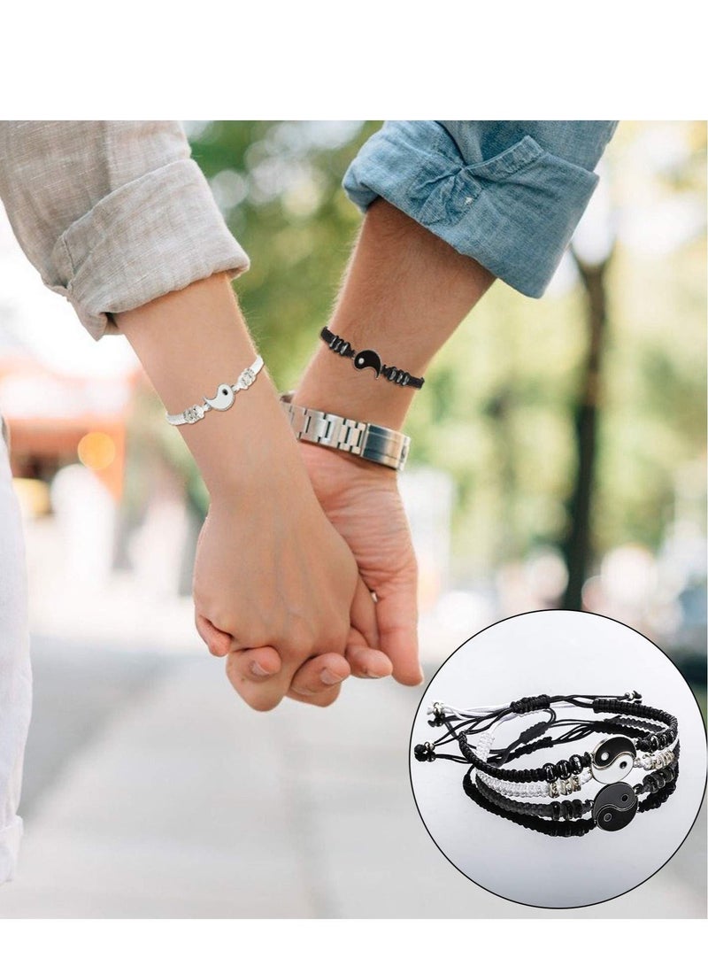 Yin Yang Friend or Couple Bracelet with Necklace Set, 2 Pieces Matching Yin Yang Adjustable Cord Bracelet, 2 Pieces Yin Yang Couple Pendant Necklace Chain for Friendship Boyfriend Girlfriend - Image 4
