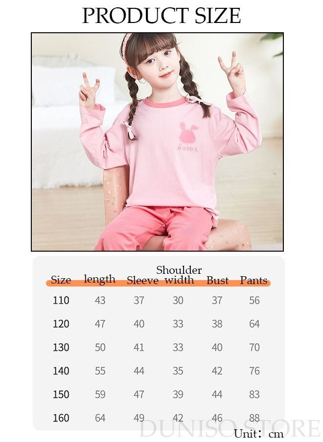 DUNISO 2-Piece Girl's Soft Pajamas Set Long Sleeve Cotton Sleepwear Loungewear Round Neck Nightwear Rabbit Pajama Sets Spring And Autumn Home Wear Long Sleeve Top And Pants Pink  - Image 4