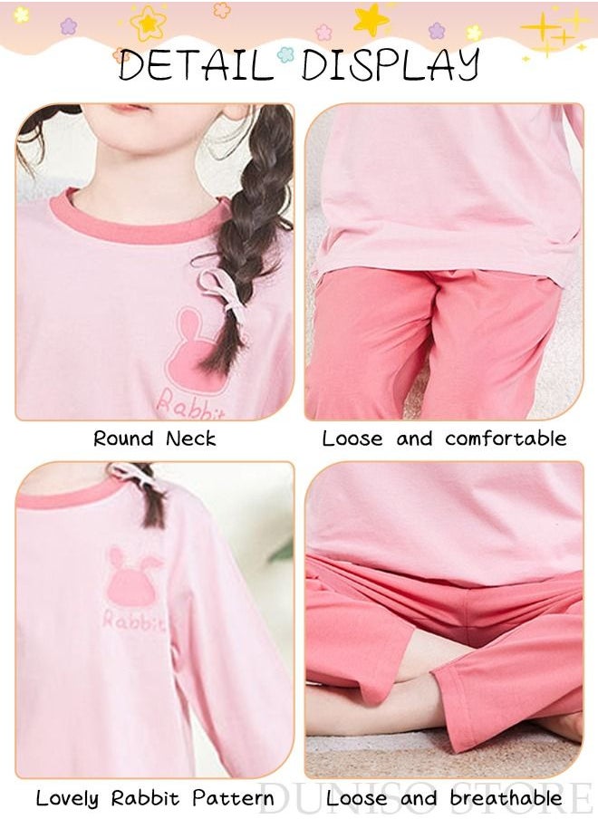 DUNISO 2-Piece Girl's Soft Pajamas Set Long Sleeve Cotton Sleepwear Loungewear Round Neck Nightwear Rabbit Pajama Sets Spring And Autumn Home Wear Long Sleeve Top And Pants Pink  - Image 3