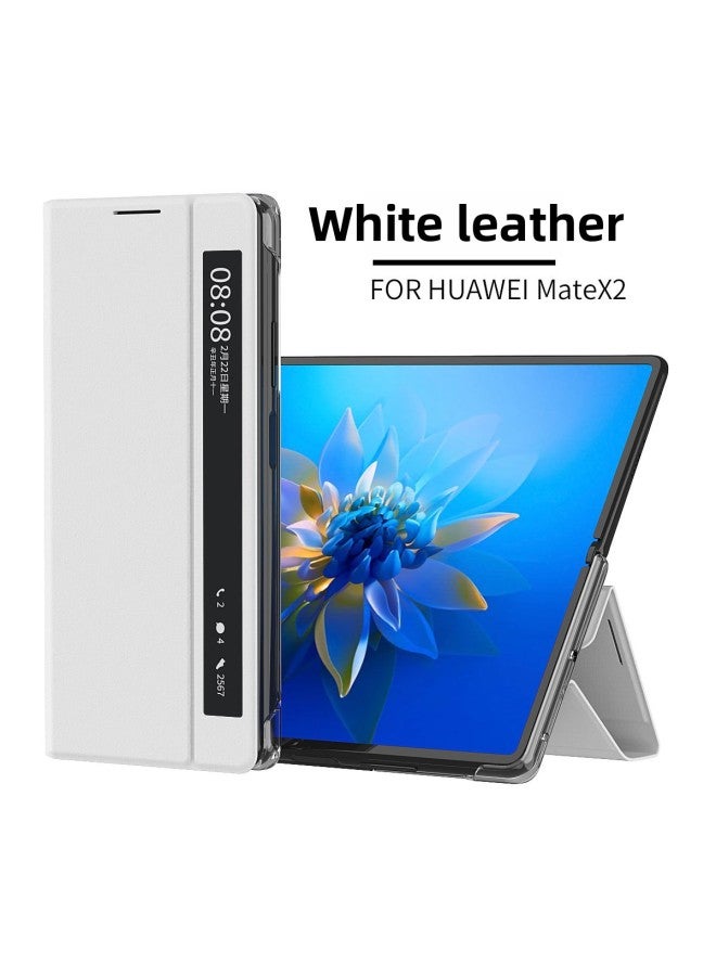 Applicable To For Huawei MateX2 Folding Phone Case Smart Window Bracket Flip Leather Case Matex2 Drop-resistant Protective Case-Color:White-Applicable Model:For Huawei Mate X2 - Image 1