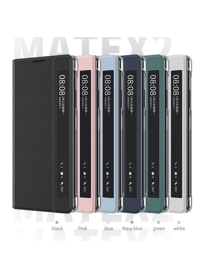 Applicable To For Huawei MateX2 Folding Phone Case Smart Window Bracket Flip Leather Case Matex2 Drop-resistant Protective Case-Color:White-Applicable Model:For Huawei Mate X2 - Image 5