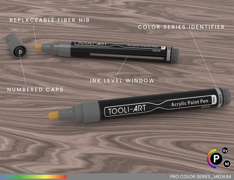TOOLI-ART 22 Acrylic Paint Markers Paint Pens Pro Color Series Set 3mm Medium Tip for Rock Painting, Glass, Mugs, Wood, Metal, Glass Paint, Canvas, DIY. Non Toxic, Waterbased, Quick Drying (GRAYS) - Image 3