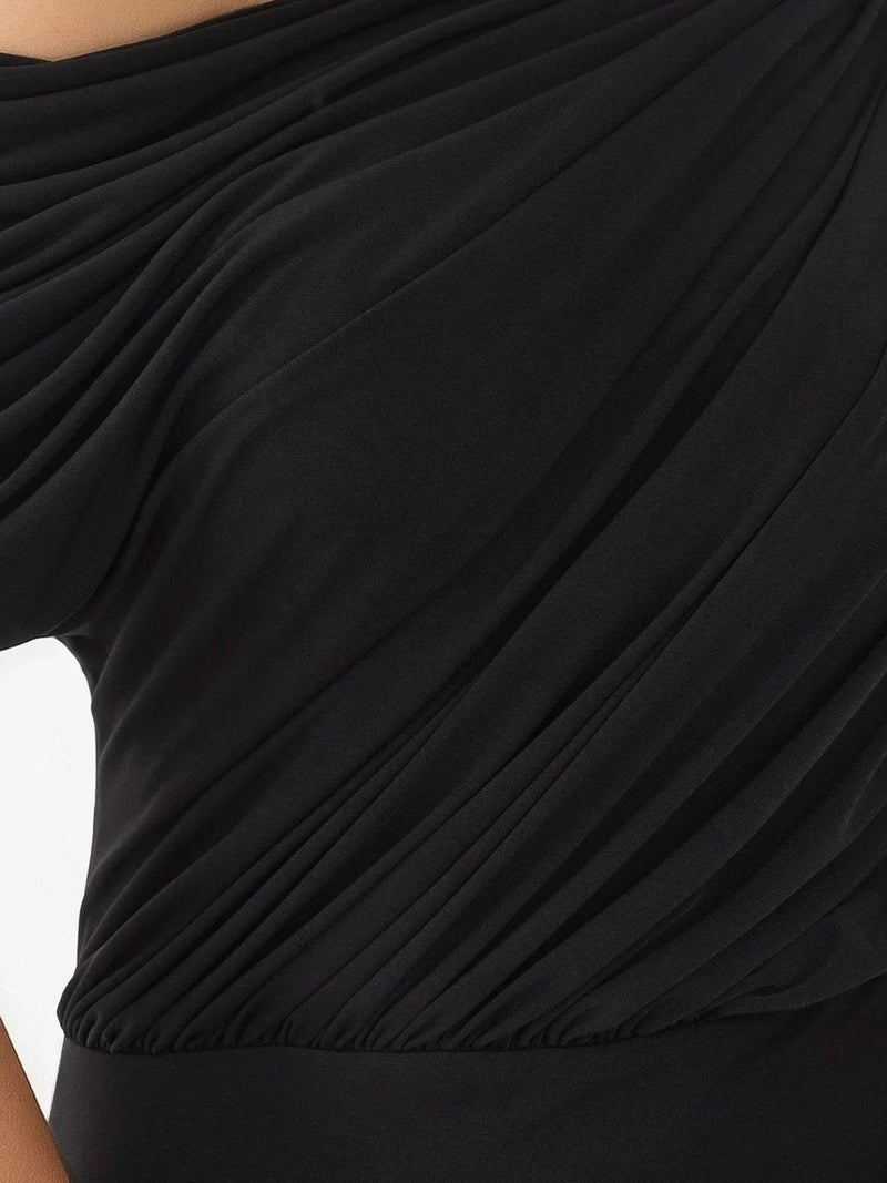 HICCUP Slit Detailed Asymmetrical Collar Elastic Midi Wrap Dress - Image 4