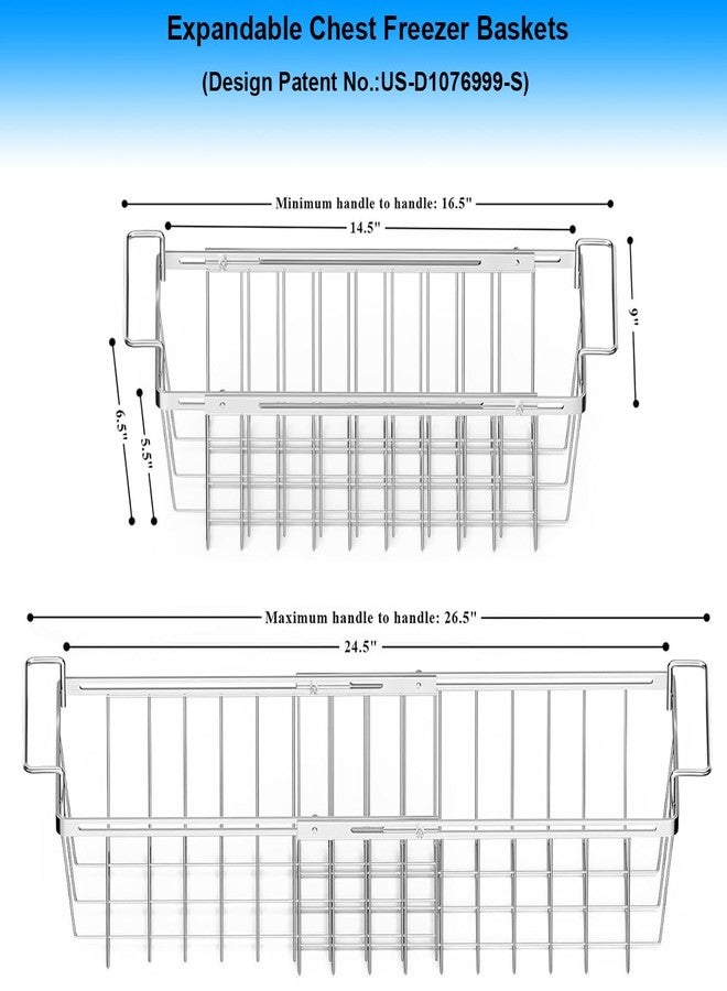 Orgneas Freezer Baskets for Chest Freezer, Capacity Expandable Deep Freezer Organizer Bins Adjustable From 16.5" to 26.5" Stainless Steel Wire Basket Storage with Hanging Handles - Image 5