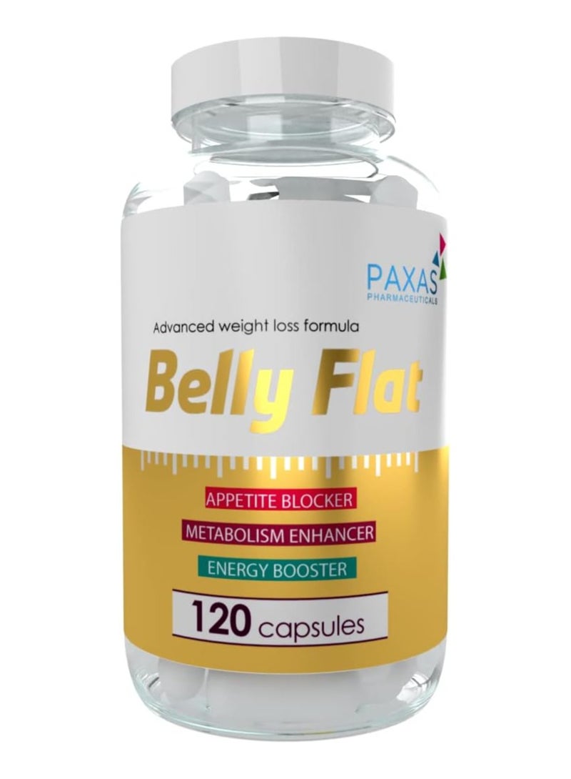 باكساس PAXAS Belly Flat I 120 كبسولة I لتخفيف الوزن I مانع الشهية I معزز التمثيل الغذائي للطاقة I التحكم في السكر I Glucomannan I الكولين I Garconia Cambogia I الفيتامينات - Image 2