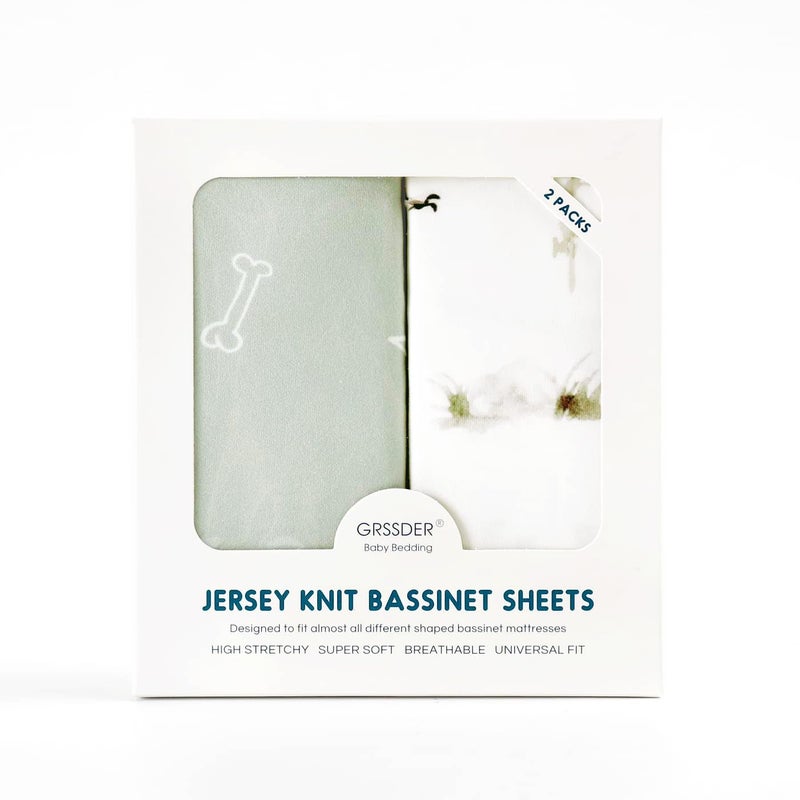 GRSSDER Stretch Ultra Soft Fitted Bassinet Sheet Set 2 Pack, Universal Fit for Bassinets Baby Cradle Moses Basket Oval Rectangle Mattress Safe and Snug, Dinosaur - Image 3