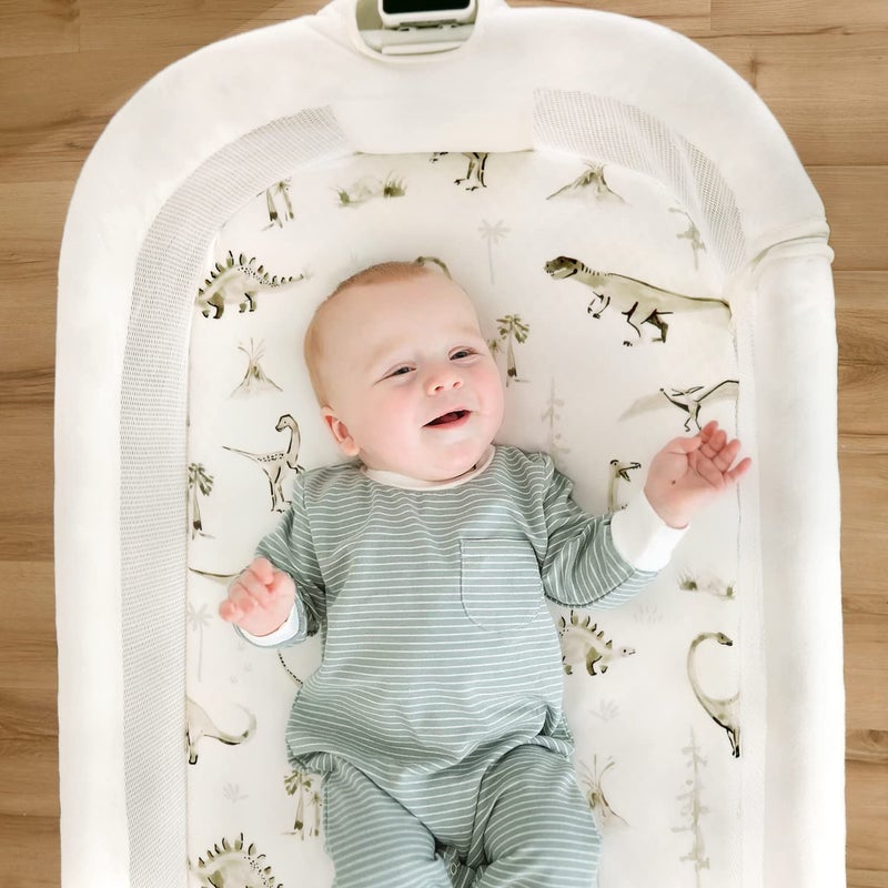 GRSSDER Stretch Ultra Soft Fitted Bassinet Sheet Set 2 Pack, Universal Fit for Bassinets Baby Cradle Moses Basket Oval Rectangle Mattress Safe and Snug, Dinosaur - Image 4