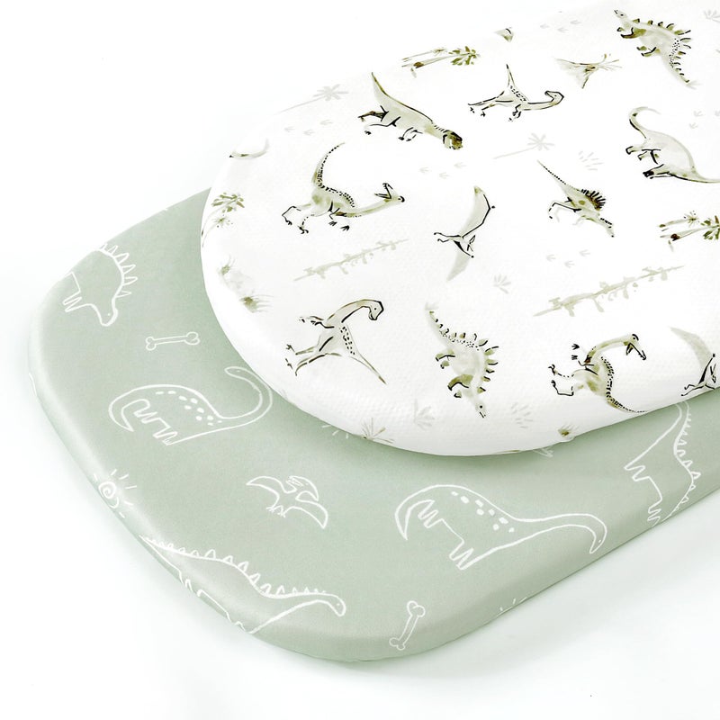 GRSSDER Stretch Ultra Soft Fitted Bassinet Sheet Set 2 Pack, Universal Fit for Bassinets Baby Cradle Moses Basket Oval Rectangle Mattress Safe and Snug, Dinosaur - Image 2