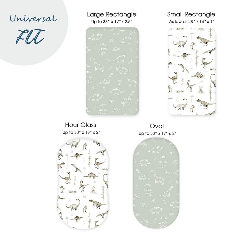 GRSSDER Stretch Ultra Soft Fitted Bassinet Sheet Set 2 Pack, Universal Fit for Bassinets Baby Cradle Moses Basket Oval Rectangle Mattress Safe and Snug, Dinosaur - Image 5