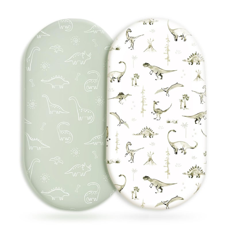 GRSSDER Stretch Ultra Soft Fitted Bassinet Sheet Set 2 Pack, Universal Fit for Bassinets Baby Cradle Moses Basket Oval Rectangle Mattress Safe and Snug, Dinosaur - Image 1
