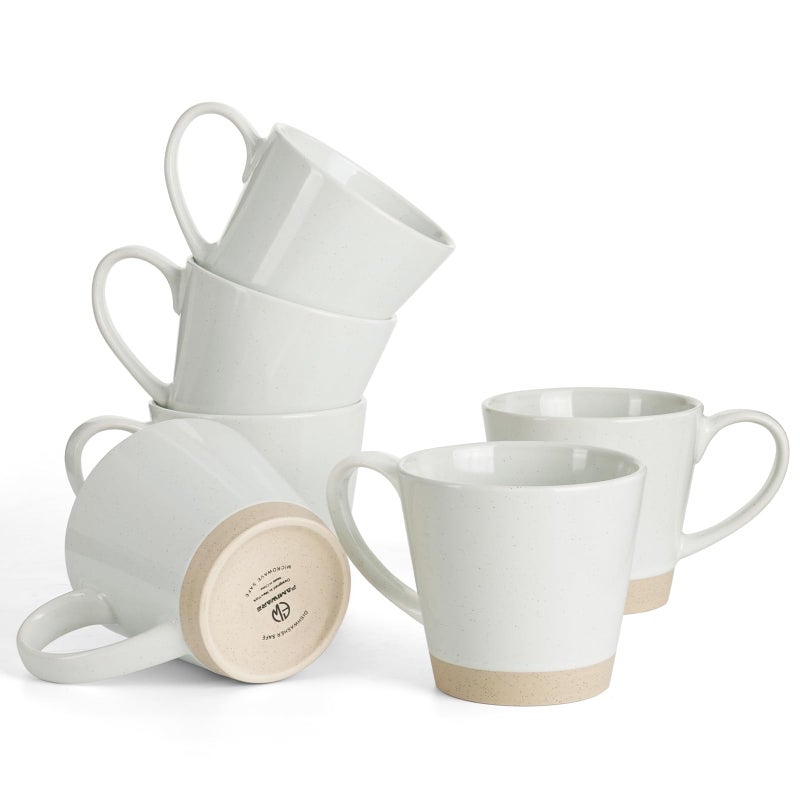 famiware Coffee Mugs for 6 12 oz Mug Set Dringking Cup with Handle for Coffee Tea Cocoa Milk Saturn serise White