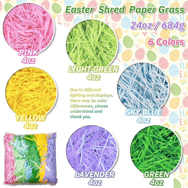 Dayify 24 oz (684g) Easter Shred Filler Paper Grass, 6 Colors Easter Basket Grass Shreded Filler, Crinkle Cut Paper Confetti Raffia for Gift Box Wrapping, Party Favors, Holiday Decorations - Image 2