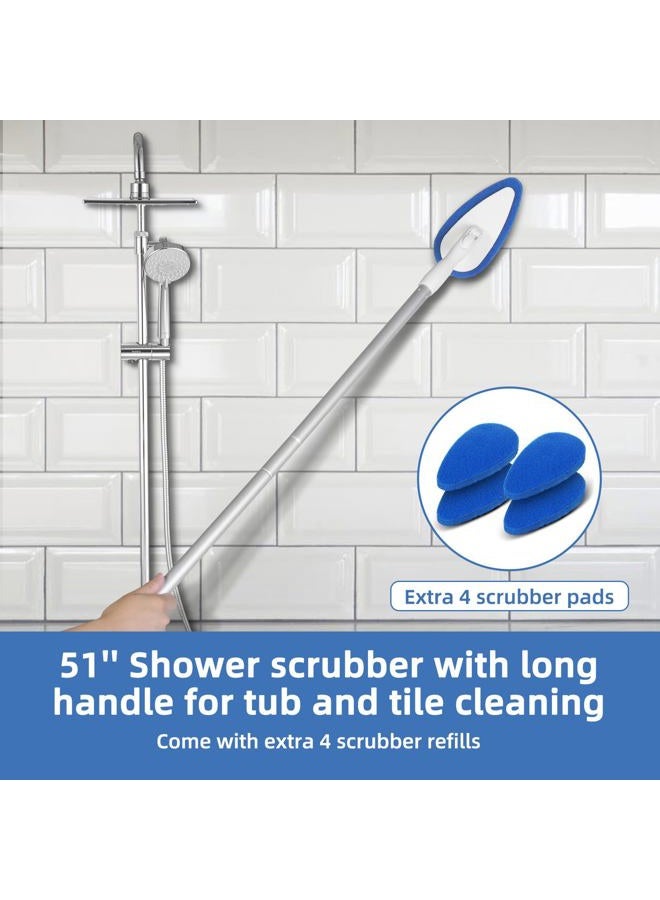 Qaestfy Shower Bathtub Tub Tile Scrubber Cleaning Brush with 51'' Handle, 5 Non-Scratch Scouring Pads, Adjustable Long Handled Scrub Brush for Cleaning Shower Bathroom Vessel Sinks Toilet Wall Floor - Image 2