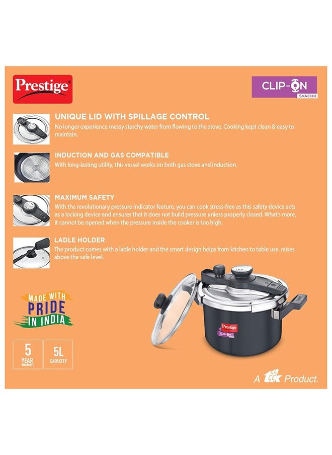 Prestige - Prestige Svachh Clip-on 5 Litre Hard Anodised Pressure Cooker Black - Image 1