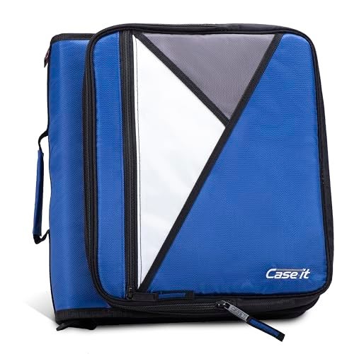 Case it Case-it The Universal Zipper Binder - 2 Inch O-Rings Padded Pocket That Holds up to 13 Laptop/Tablet Multiple Pockets 400 Page Capacity Comes with Shoulder Strap Midnight Blue LT-007 - Image 1