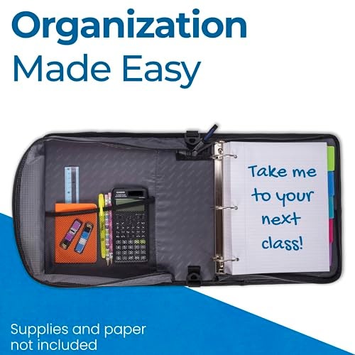 Case it Case-it The Universal Zipper Binder - 2 Inch O-Rings Padded Pocket That Holds up to 13 Laptop/Tablet Multiple Pockets 400 Page Capacity Comes with Shoulder Strap Midnight Blue LT-007 - Image 4