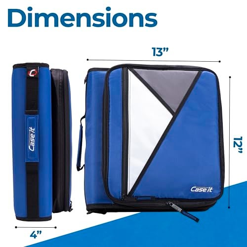 Case it Case-it The Universal Zipper Binder - 2 Inch O-Rings Padded Pocket That Holds up to 13 Laptop/Tablet Multiple Pockets 400 Page Capacity Comes with Shoulder Strap Midnight Blue LT-007 - Image 3