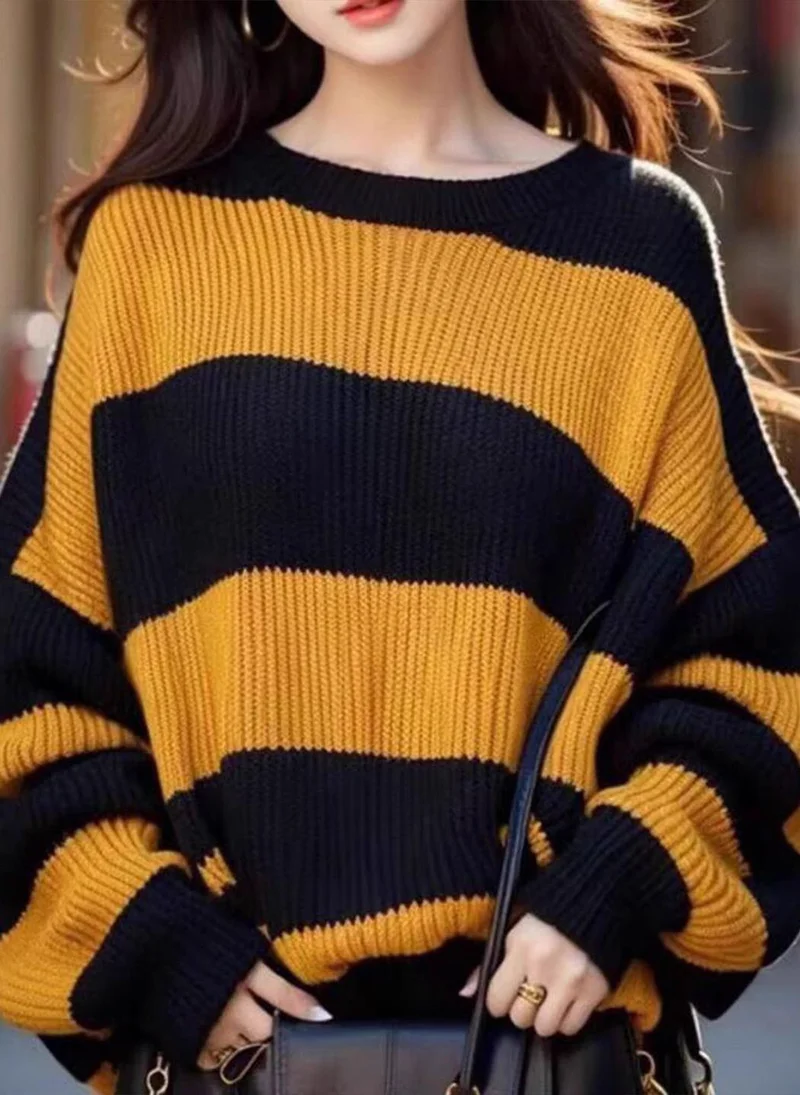 يونيكي Black  Colourblocked Long Sleeves Round Neck Pullover Sweaters