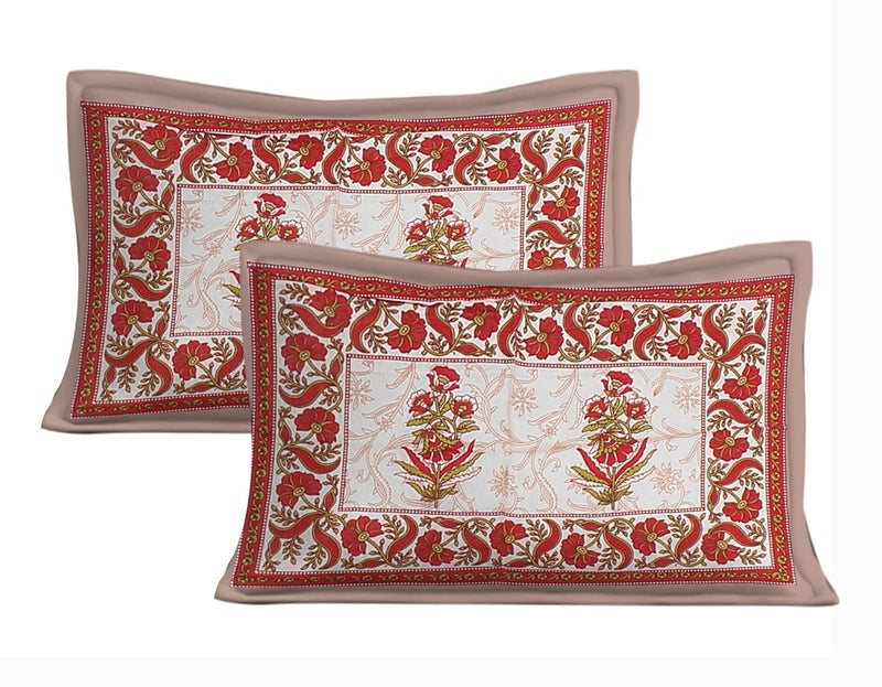 EarlyMart Cotton Rajasthani Jaipuri Traditional Floral King Size Double Bedsheet with 2 Pillow Covers Brown - Image 3