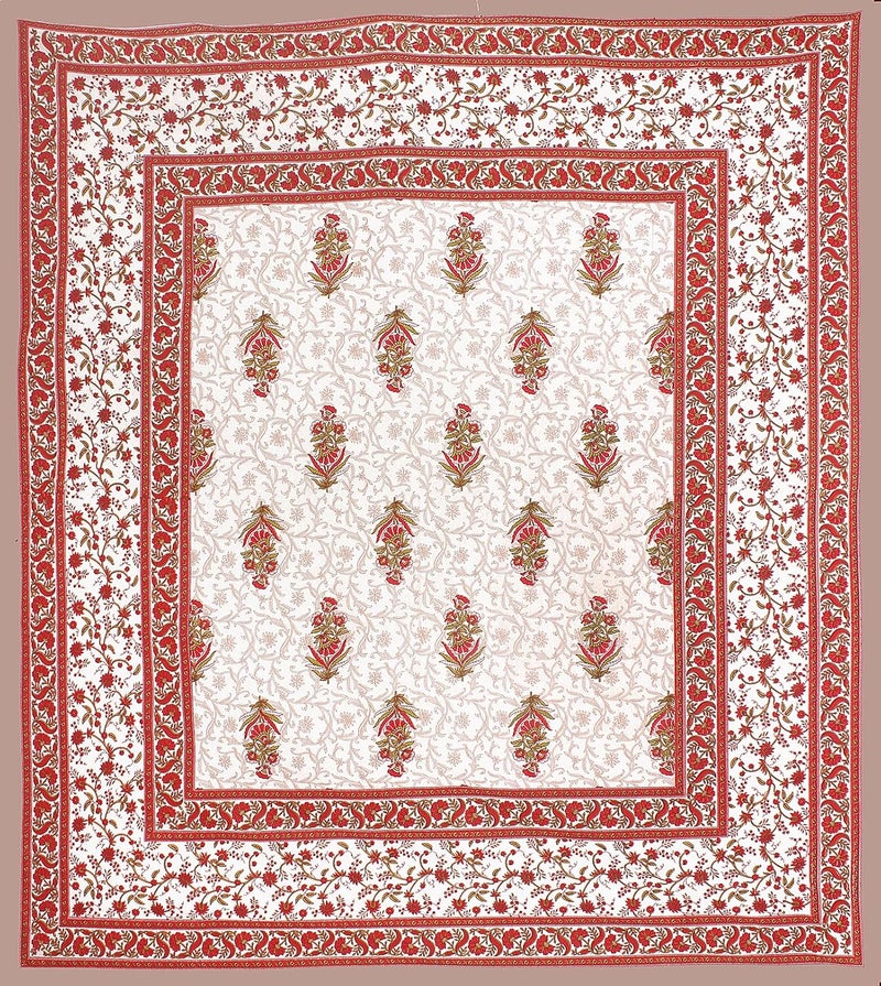 EarlyMart Cotton Rajasthani Jaipuri Traditional Floral King Size Double Bedsheet with 2 Pillow Covers Brown - Image 4