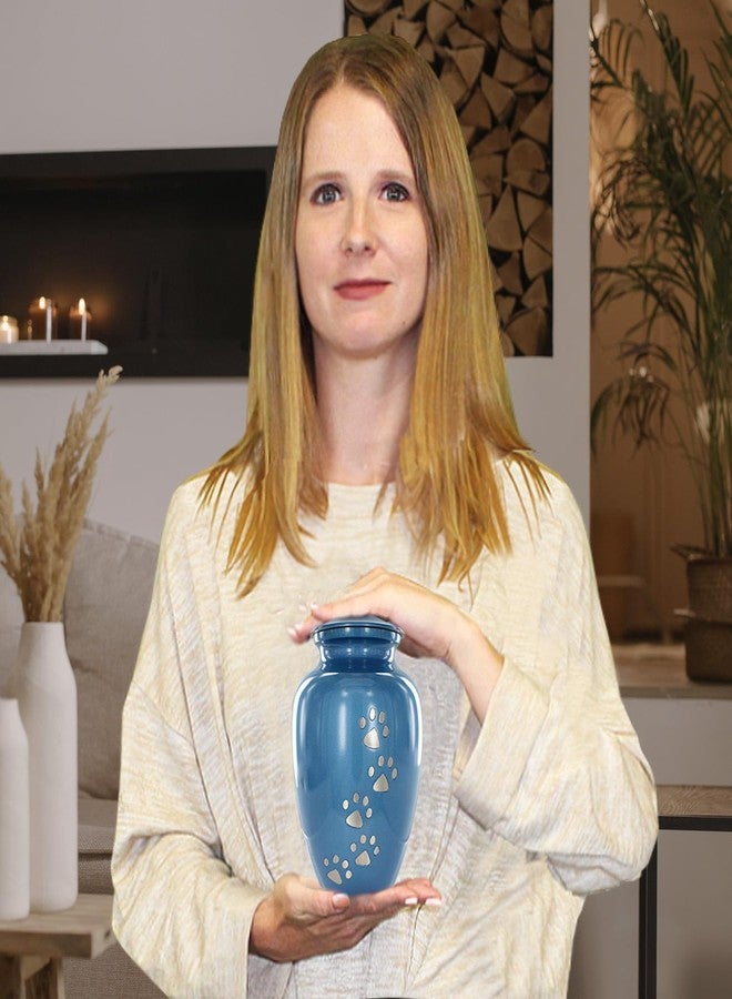 Trupoint Memorials Small Pet Urn for Dogs and Cats Ashes, Paws Print Blue Cremation Urns for Pets up to 17 lbs - Image 2