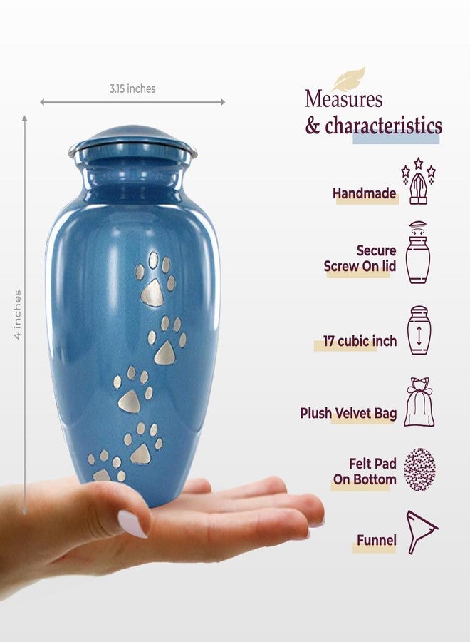 Trupoint Memorials Small Pet Urn for Dogs and Cats Ashes, Paws Print Blue Cremation Urns for Pets up to 17 lbs - Image 3