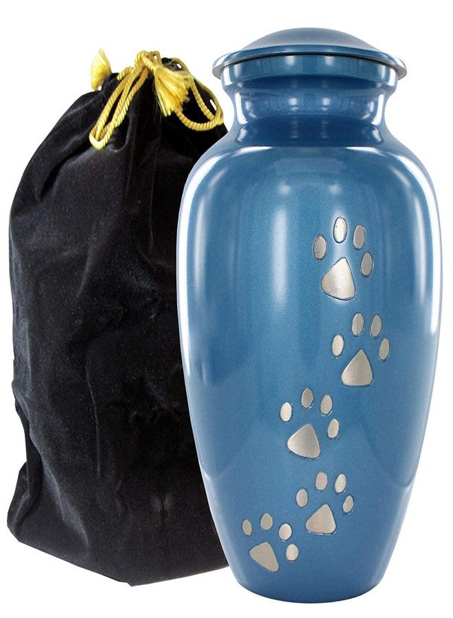 Trupoint Memorials Small Pet Urn for Dogs and Cats Ashes, Paws Print Blue Cremation Urns for Pets up to 17 lbs - Image 1