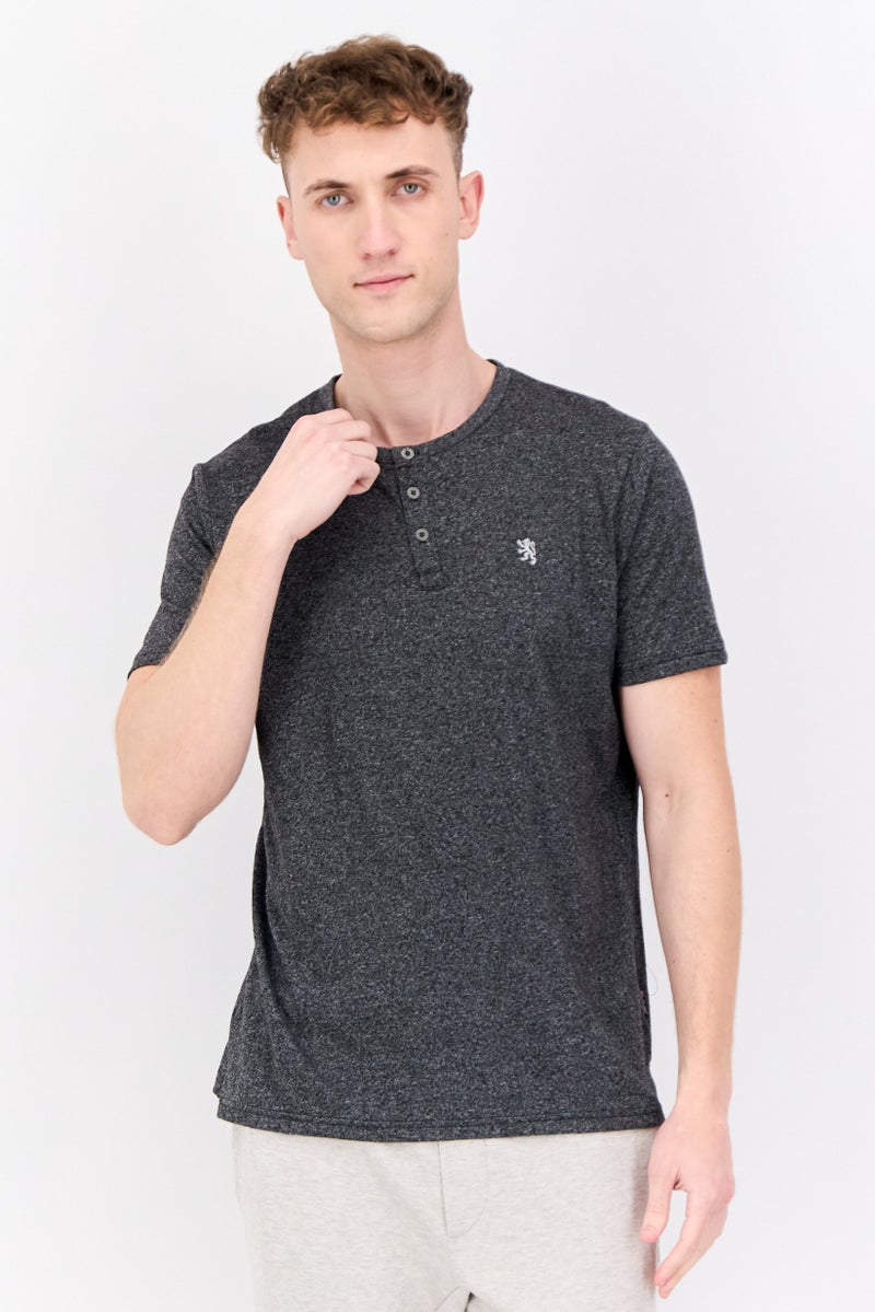 English Laundry Men Henley Neck Short Sleeve Embroidered Logo T Shirt, Grey  - Image 1