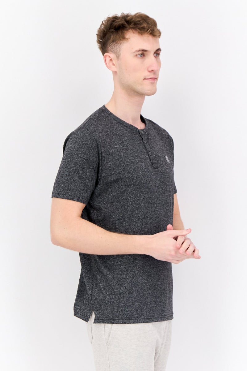 English Laundry Men Henley Neck Short Sleeve Embroidered Logo T Shirt, Grey  - Image 2