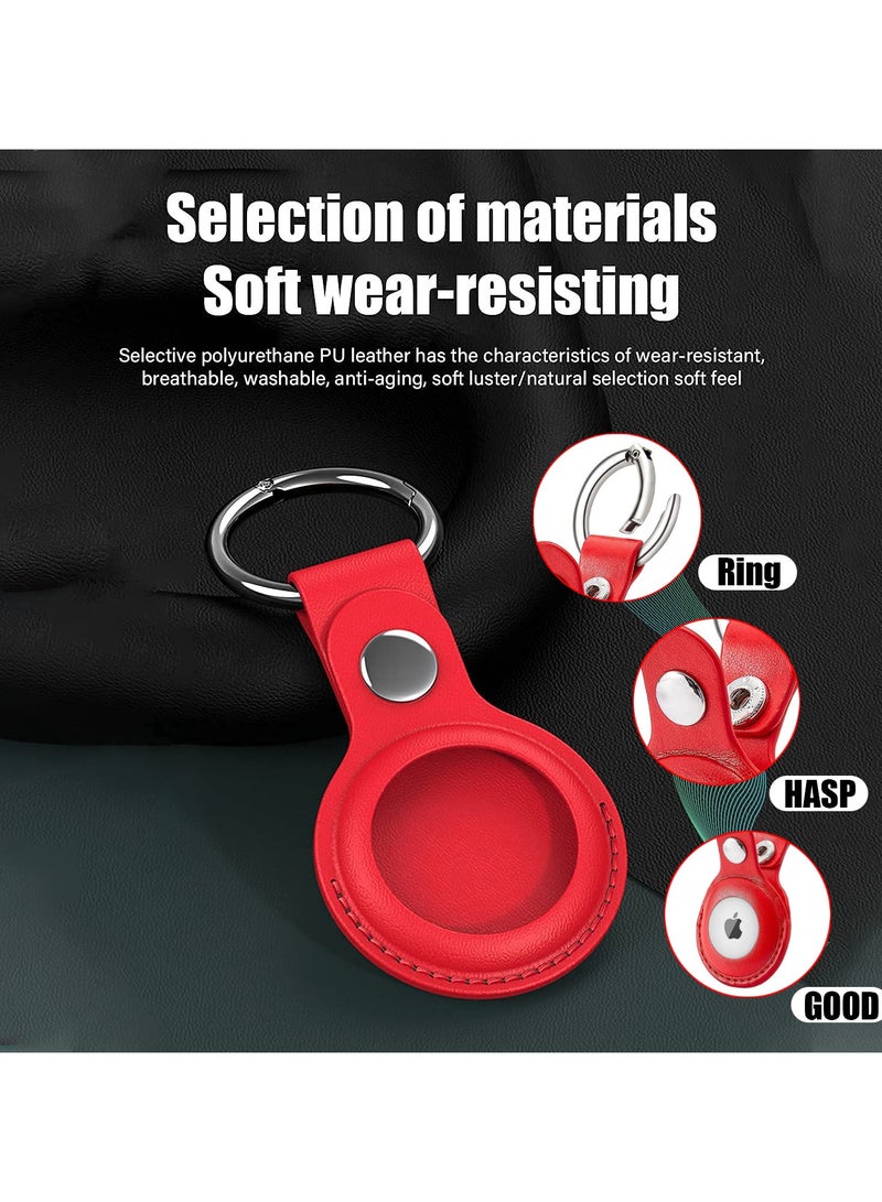 SANMUGEED AirTag Holder Keychain Case, 2 Pack Protective Leather Airtags Case Tracker Cover Compatible with Apple Air Tag Key Ring Holder for Luggage Backpack, Kids and More  - Image 3