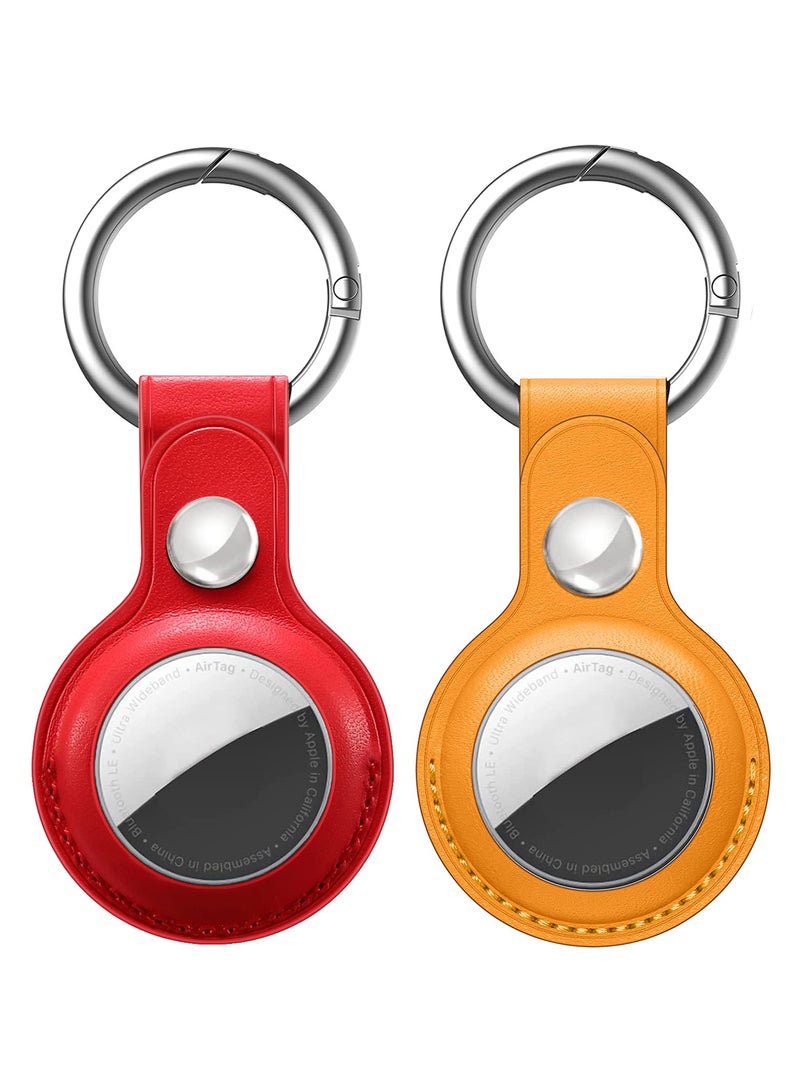SANMUGEED AirTag Holder Keychain Case, 2 Pack Protective Leather Airtags Case Tracker Cover Compatible with Apple Air Tag Key Ring Holder for Luggage Backpack, Kids and More  - Image 1