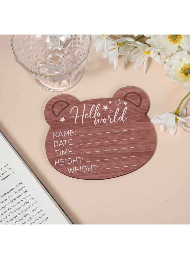 SAVITA لوحة إعلان مولود خشبية بشكل دب 5.9 بوصة - لافتة مولود جديد - لافتة ترحيب - مرحبًا بالعالم - لافتة حديثي الولادة لمستشفى الحضانة - أداة تصوير - Image 4