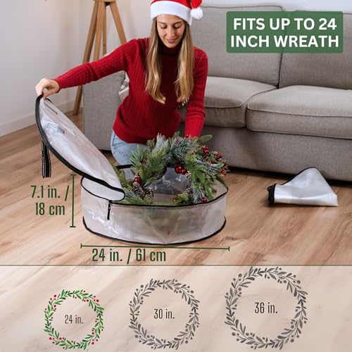 VENO 2 Pack Front Door Wreath Storage Container For Summer - 24 Inch Clear Wreath Bag, Christmas Garland Decoration Organizers with Zipper and Durable Handles (Clear, 24"-2 Pack) - Image 2
