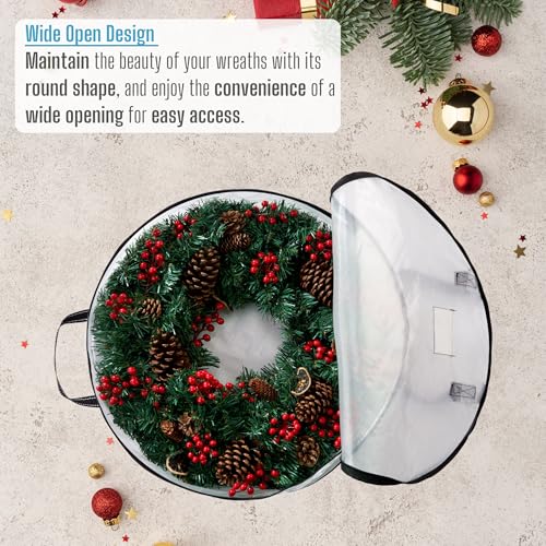 VENO 2 Pack Front Door Wreath Storage Container For Summer - 24 Inch Clear Wreath Bag, Christmas Garland Decoration Organizers with Zipper and Durable Handles (Clear, 24"-2 Pack) - Image 4