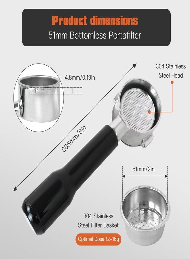 Misimain Upgraded 51mm Bottomless Portafilter 2 Ears for Delonghi ECP3420/BCO430/EC260 | Stainless Steel Filter Basket and ABS Handle - Image 5