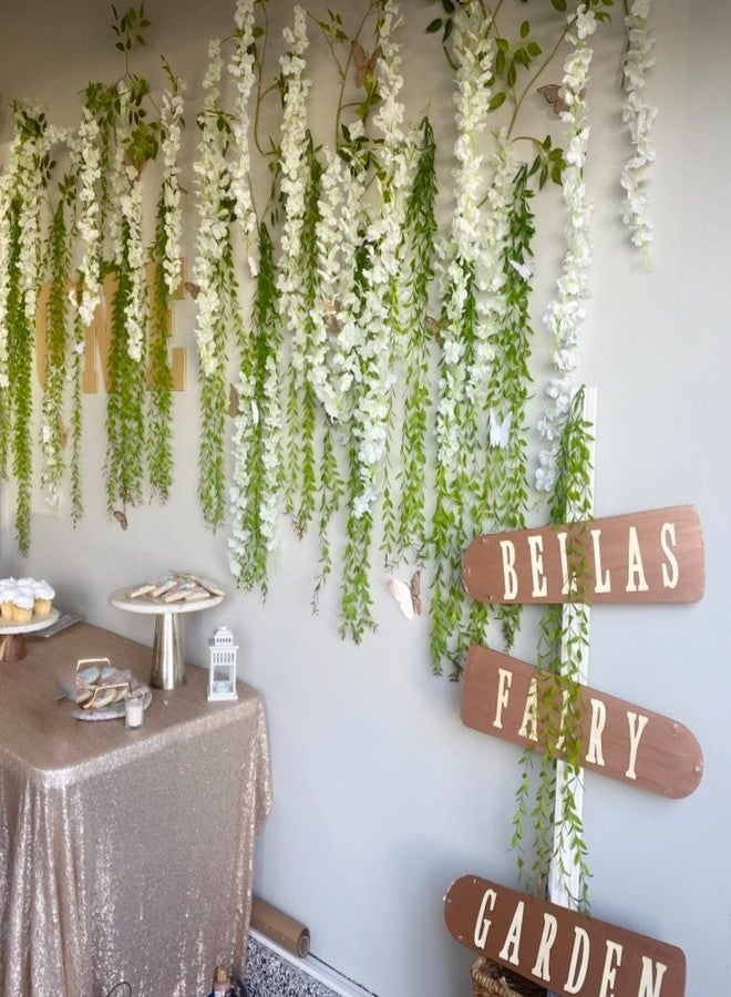 WONICE Artificial Wisteria Hanging Flowers, Fake Wisteria Flower Garland Silk Vines Rattan String Decor for Home Wedding Arch Wall Garden Greenery Bedroom Outdoor Office Party Decoration (12, White) - Image 3